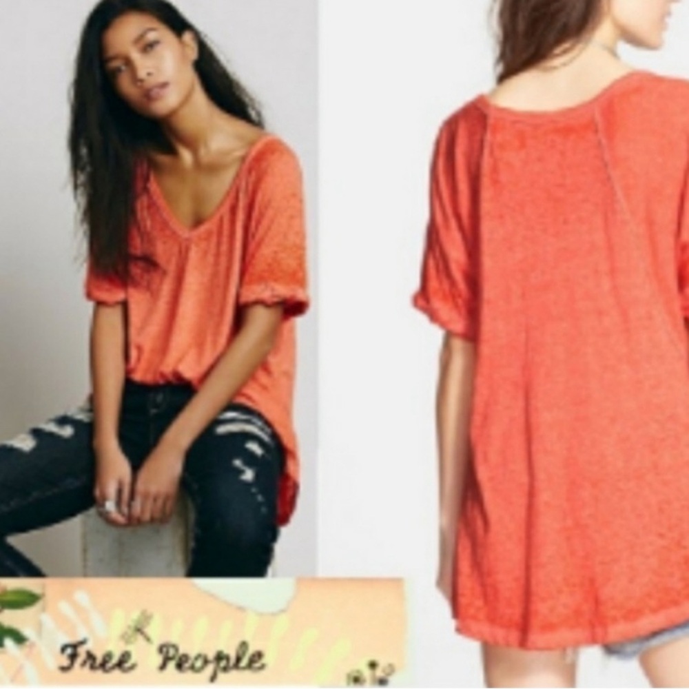 We The Free People Vibrant Orange Short Sleeve Tee Size Medium